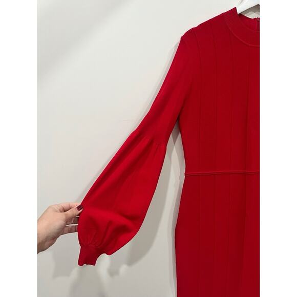 Lela Rose Knit Stretch Dress Mock Neck Lipstick Red - Picture 6 of 13